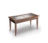 MOBILI FIVER, Mesa de centro Classico, color Nogal, Aglomerado y Melamina/Vidrio, mesa de centro salón, mesa de centro baja, Made In Italy