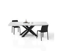 Mobili Fiver, Mesa extensible Emma 140 (220) x 90 cm, blanco fresno con patas cruzadas negras, para 6-10 personas, mesa de cocina, salón, fabricada en Italia