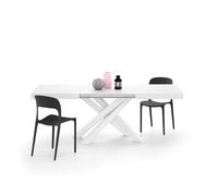 MOBILI FIVER, Mesa Extensible Emma 140(220) x90 cm, Color Cemento Blanco con Patas Cruzadas Blancas, para 6-10 Personas, Mesa Extensible de Comedor, Mesa Cocina, Salon, Made In Italy