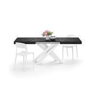 MOBILI FIVER, Mesa Extensible Emma 140(220) x90 cm, Color Cemento Negro con Patas Cruzadas Blancas, para 6-10 Personas, Mesa Extensible de Comedor, Mesa Cocina, Salon, Made In Italy