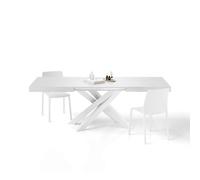 MOBILI FIVER, Mesa Extensible Emma 140(220) x90 cm, Color Fresno Blanco con Patas Cruzadas Blancas, para 6-10 Personas, Mesa Extensible de Comedor, Mesa Cocina, Salon, Made In Italy