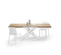 MOBILI FIVER, Mesa Extensible Emma 140(220) x90 cm, Color Madera Natural con Patas Cruzadas Blancas, para 6-10 Personas, Mesa Extensible de Comedor, Mesa Cocina, Salon, Made In Italy