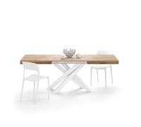 MOBILI FIVER, Mesa Extensible Emma 140(220) x90 cm, Color Madera rústica con Patas Cruzadas Blancas, para 6-10 Personas, Mesa Extensible de Comedor, Mesa Cocina, Salon, Made In Italy