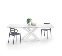 MOBILI FIVER, Mesa Extensible Emma 160(240) x90 cm, Color Cemento Blanco con Patas Cruzadas Blancas, para 6-10 Personas, Mesa Extensible de Comedor, Mesa Cocina, Salon, Made In Italy