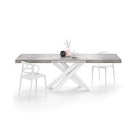 MOBILI FIVER, Mesa Extensible Emma 160(240) x90 cm, Color Cemento Gris con Patas Cruzadas Blancas, para 6-10 Personas, Mesa Extensible de Comedor, Mesa Cocina, Salon, Made In Italy