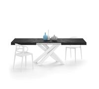 MOBILI FIVER, Mesa Extensible Emma 160(240) x90 cm, Color Cemento Negro con Patas Cruzadas Blancas, para 6-10 Personas, Mesa Extensible de Comedor, Mesa Cocina, Salon, Made In Italy