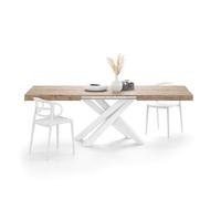 MOBILI FIVER, Mesa Extensible Emma 160(240) x90 cm, Color encina con Patas Cruzadas Blancas, para 6-10 Personas, Mesa Extensible de Comedor, Mesa Cocina, Salon, Made In Italy