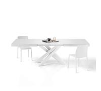 MOBILI FIVER, Mesa Extensible Emma 160(240) x90 cm, Color Fresno Blanco con Patas Cruzadas Blancas, para 6-10 Personas, Mesa Extensible de Comedor, Mesa Cocina, Salon, Made In Italy