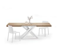 MOBILI FIVER, Mesa Extensible Emma 160(240) x90 cm, Color Madera Natural con Patas Cruzadas Blancas, para 6-10 Personas, Mesa Extensible de Comedor, Mesa Cocina, Salon, Made In Italy