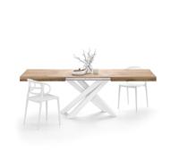 MOBILI FIVER, Mesa Extensible Emma 160(240) x90 cm, Color Madera rústica con Patas Cruzadas Blancas, para 6-10 Personas, Mesa Extensible de Comedor, Mesa Cocina, Salon, Made In Italy