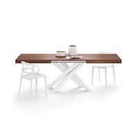MOBILI FIVER, Mesa Extensible Emma 160(240) x90 cm, Color Nogal Canaletto con Patas Cruzadas Blancas, para 6-10 Personas, Mesa Extensible de Comedor, Mesa Cocina, Salon, Made In Italy
