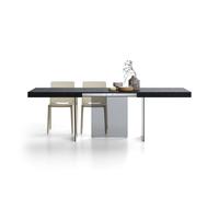MOBILI FIVER, Mesa Extensible Lia 160(240) x90 cm, Cemento Negro con Patas de Vidrio Ahumado, para 6-10 Personas, Mesa Extensible de Comedor, Mesa Salon, Made In Italy