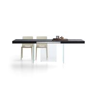 MOBILI FIVER, Mesa Extensible Lia 160(240) x90 cm, Cemento Negro con Patas de Vidrio Extra Claro, para 6-10 Personas, Mesa Extensible de Comedor, Mesa Salon, Made In Italy
