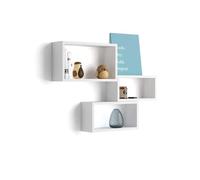 MOBILI FIVER, Set de 3 estantes de Pared rectangulares Giuditta, Color Fresno Blanco, Aglomerado y Melamina, Estante Cubo para Cocina y salón, Made In Italy