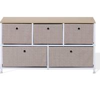 Mobili Rebecca Aparador horizontal con 5 cajones de metal y tela beige y blanco
