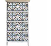 Mobili Rebecca Cajonera en madera con 4 cajones decoración mayólica blanca y azul
