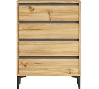 Mobili Rebecca Cómoda con 4 cajones, marrón claro y gris oscuro