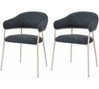 Mobili Rebecca Conjunto de 2 sillas de comedor azul petróleo y blanco en tela