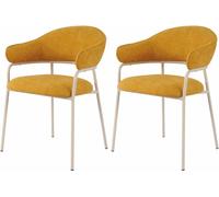 Mobili Rebecca Conjunto de 2 sillas de comedor mostaza y blanco acolchadas en tela