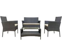 Mobili Rebecca Conjunto de jardín 4 plazas de polirratán gris con cojines beige