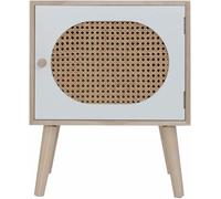 Mobili Rebecca Mesita de noche boho con 1 puerta de madera marrón y blanca