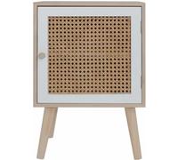 Mobili Rebecca Mesita de noche con 1 puerta en madera marrón y ratán