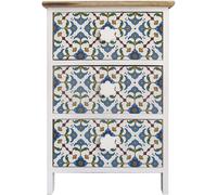 Mobili Rebecca Mesita de noche mayólica con 3 cajones de madera azul y blanca