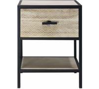 Mobili Rebecca Mesita de noche tallada con 1 cajón en madera y metal beige y negra
