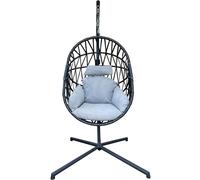 Rebecca Mobili Sillón Colgante, Mecedora De Exterior, Acero Poliratán, Gris Oscuro, con Cojines, Autoportante - Dimensiones A x AN x FON: 200 x 128 x 128 cm - Art. RE6825