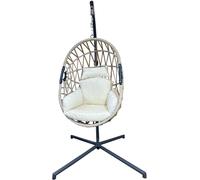 Mobili Rebecca Sillón colgante de jardín beige con soporte de poliratán y acero