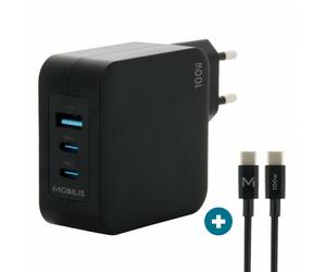 Mobilis charger 100w 2usb c 1usba gan cable 100w portátil, smartphone