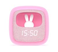 MOBILITY ON BOARD Mob Réveil et Veilleuse pour Enfant Billy Clock - Motif Lapin - Face Avant Tissu - Cadre Plastique Soft-Touch - Programmation de la Date, de l'Heure et de 3 Alarmes (Marshmallow)