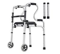 Mobility Walker Andador estándar con 2 ruedas y asiento, apoyabrazos plegables y livianos de dos niveles, ayuda para caminar para personas altas/discapacitadas/ancianos, riel de seguridad para inodor