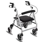 Mobility Walker Andador ligero plegable de 4 ruedas con asiento, manijas de frenos bloqueables, con bolsa de transporte, andadores de interior para personas mayores, andador, plateado (plateado)