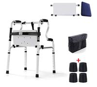 Mobility Walker Andador plegable de alta resistencia, ayuda para caminar multifunción, andador liviano, andador plegable de aluminio liviano y ajustable en altura (alfombrilla dura)