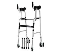 Mobility Walker - Silla plegable para discapacitados, con doble brazo, ayuda a la movilidad, para inodoro, ducha, rehabilitación, marco de pie, cuatro ruedas, ambiente
