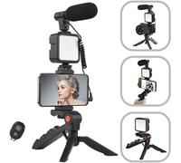 Mobilphone Smartphone Video Vlog Micrófono, Luz LED, Soporte Teléfono, Trípode, Compatible iPhone, Android, para Tiktok, YouTube, Grabación, Vlogging, Live Streaming