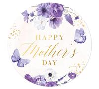 Mobiusea Creation Calcomanías florales moradas para el día de la madre, grandes de 2 pulgadas, 60 etiquetas de lámina dorada para el día de la madre para regalos, tarjetas, cestas, sellos de sobres y