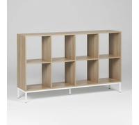 MOBLEKIT | Estantería Cubo 8 Compartimentos 118×29×72 cm, Estantería de Madera con Patas Metálicas, Librería Baja de Almacenaje con Baldas Amplias, Mueble Auxiliar para Salón, Dormitorio o Despacho