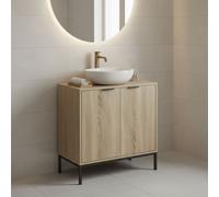 MOBLEKIT | Mueble Lavabo 60×30×60 cm, Armario de Madera y Metal con Puerta y Acabado Mate, Mueble Auxiliar para Baño con de Almacenaje para Artículos de Higiene