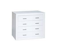 Moblit Cómoda de Cuatro Cajones Fabricada en Madera de Pino Macizo y MDF Color Blanco Lacado Serie Kalpe Medidas (80x95x40) cm (altoxanchoxfondo), Robusta y Resistente