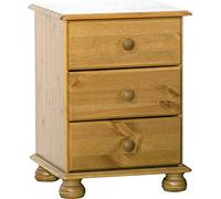 Moblit Mesita de Noche con Tres Cajones Realizada en Madera de Pino Maciza, Color Miel Serie Canet Medidas (55x48x34) cm. (altoxanchoxfondo) Robusta y Duradera para Salón y Dormitorio