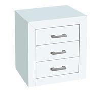 Moblit Mesita de Noche con Tres Cajones Realizada en Madera de Pino Macizo y MDF Salon y Dormitorio Serie Kalpe Color Blanco Lacado Medidas (55 x 50 x 35) cm (ALtoxAnchoXfondo)