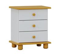 MOBLIT Mesita de Tres Cajones Realizada en Madera de Pino Maciza Serie Canet Color Blanco y Miel. Medidas (55x48x34) cm (AnchoxAltoxFondo)