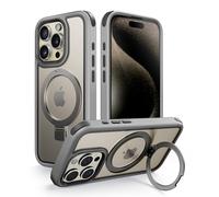 MobNano Funda Magnética iPhone 15 Pro con Soporte, [Compatible con MagSafe] Militar Carcasa Trasera Transparente Antigolpes, Protectora Capa Borde Silicona Magnetic Bumper iphone 15 Pro Case - Titanio