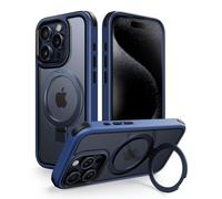 MobNano Funda Magnética iPhone 15 Pro con Soporte, [Compatible con MagSafe] Militar Carcasa Trasera Transparente Antigolpes, Protectora Capa Borde Silicona Magnetic Bumper iphone 15 Pro Case - Azul