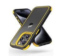 MobNano Funda para iPhone 15 Pro, multicolor, a prueba de golpes, a prueba de caídas, funda trasera transparente, no amarillea, negro/amarillo