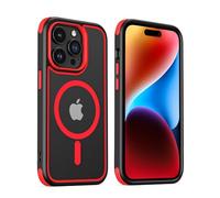 MobNano Magnética Funda iPhone 14 Pro [MagSafe Soporte] [10FT Protección] Antigolpes Transparente Capa Silicona Bumper Carcasa para iPhone 14pro Case Protectora Funda - Negro/Rojo