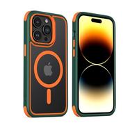 MobNano Magnética Funda iPhone 14 Pro MAX [Compatible con Magsafe] [10FT Protección] Antigolpes Transparente Capa Silicona Bumper Carcasa para iPhone 14promax Case Protectora Funda - Verde/Naranja