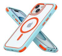 MobNano Magnética Funda iPhone 15 [Compatible con MagSafe] [10FT Protección] Antigolpes Transparente Capa Silicona Bumper Carcasa para iPhone 15 Case Protectora Funda - Azul/Naranja